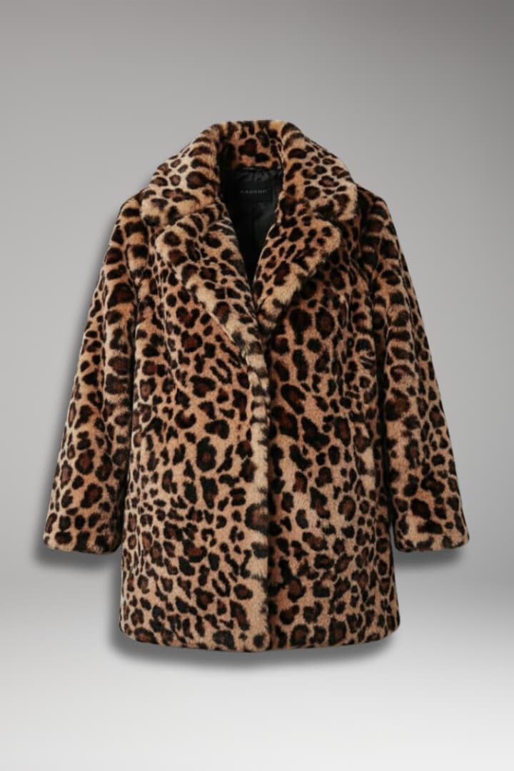 Myla – Women's Mid-Length Leopard Print Plush Coat with Lapels