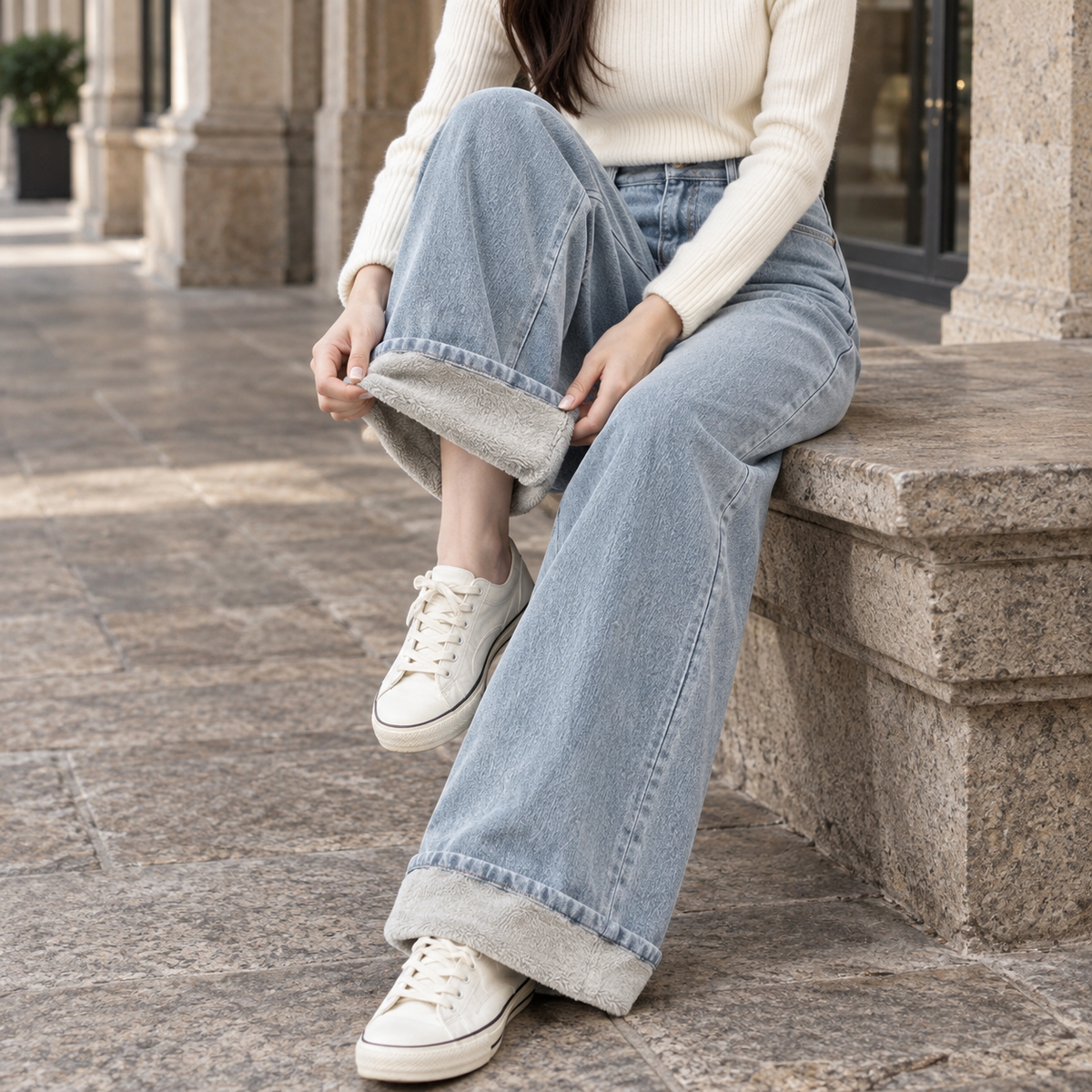 Natalie – Women's Winter Wide Leg Jeans with Plush Lining