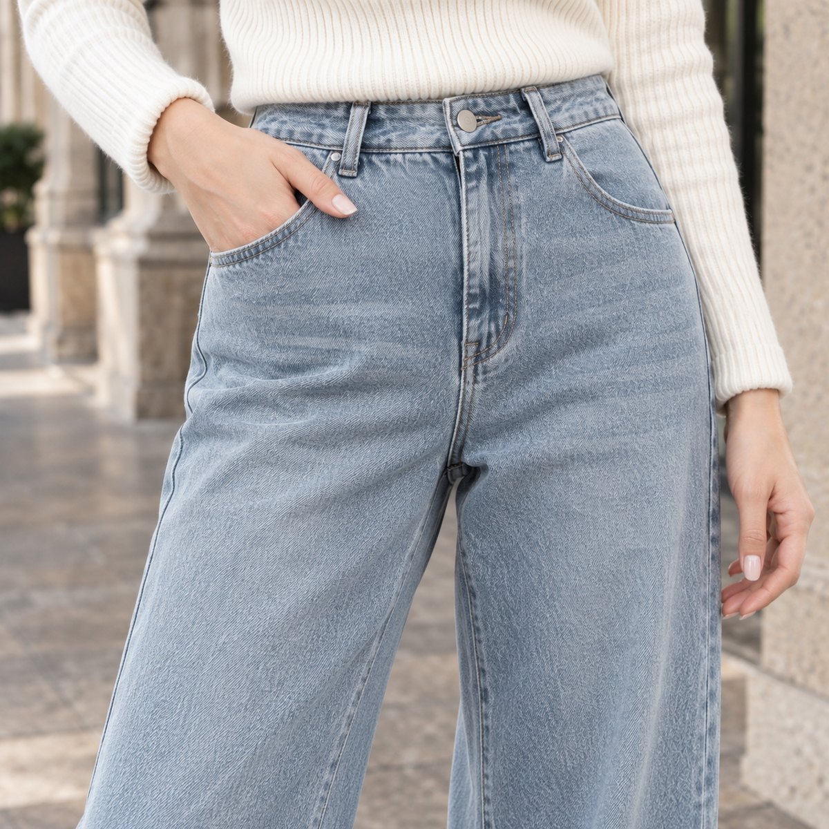 Natalie – Women's Winter Wide Leg Jeans with Plush Lining