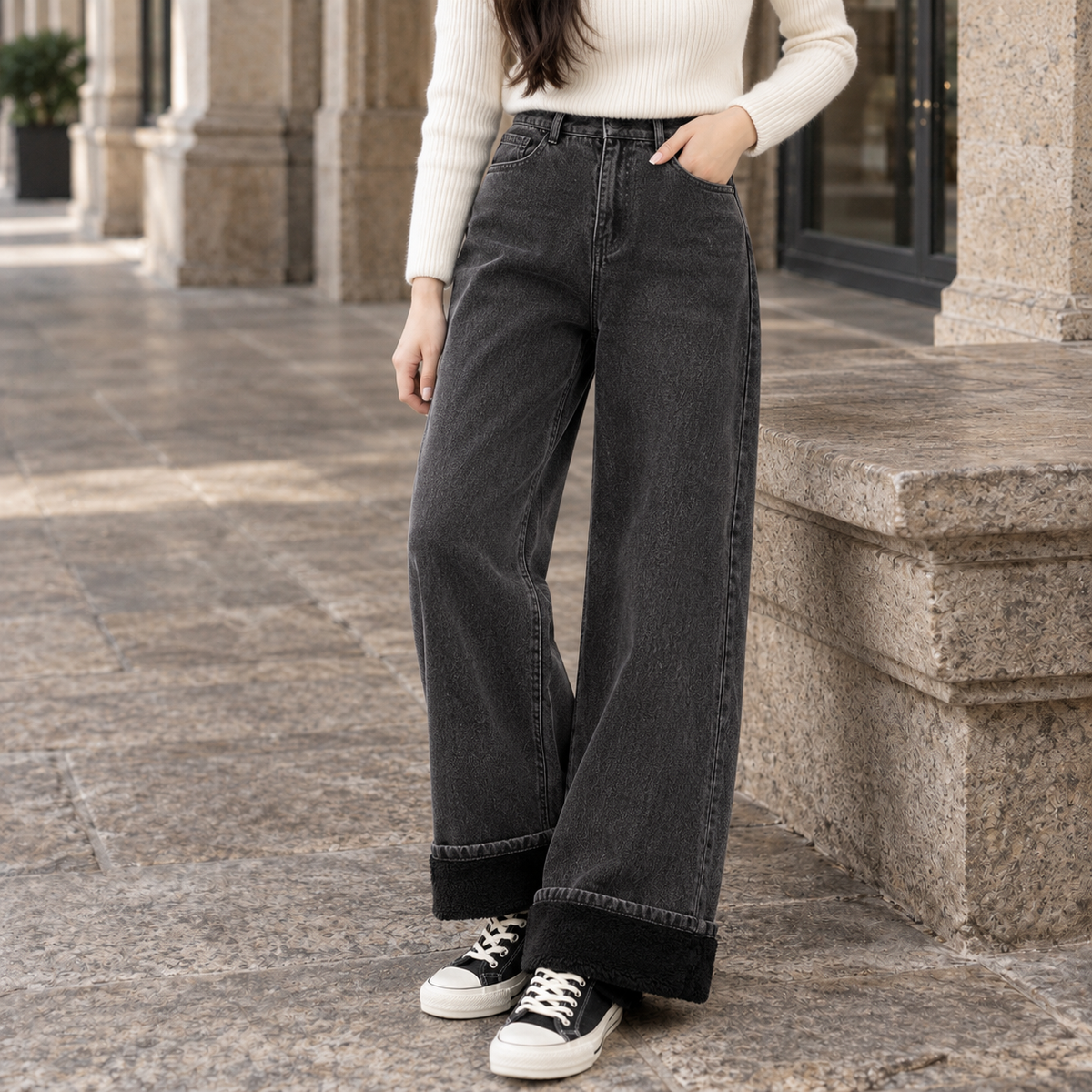Natalie – Women's Winter Wide Leg Jeans with Plush Lining