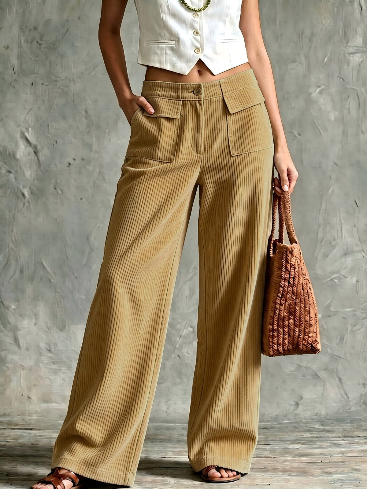 Keira – Flap-Pocket Wide-Leg Corduroy-Look Trousers for Women