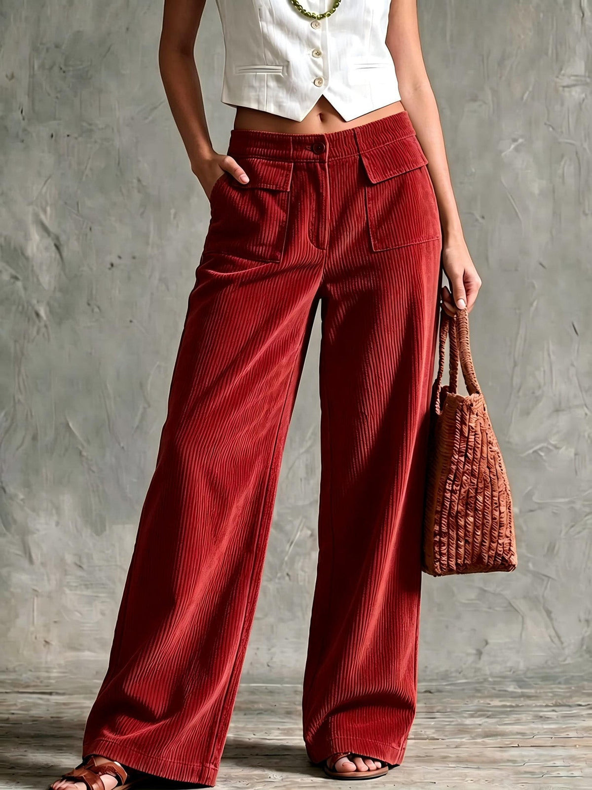 Keira – Flap-Pocket Wide-Leg Corduroy-Look Trousers for Women