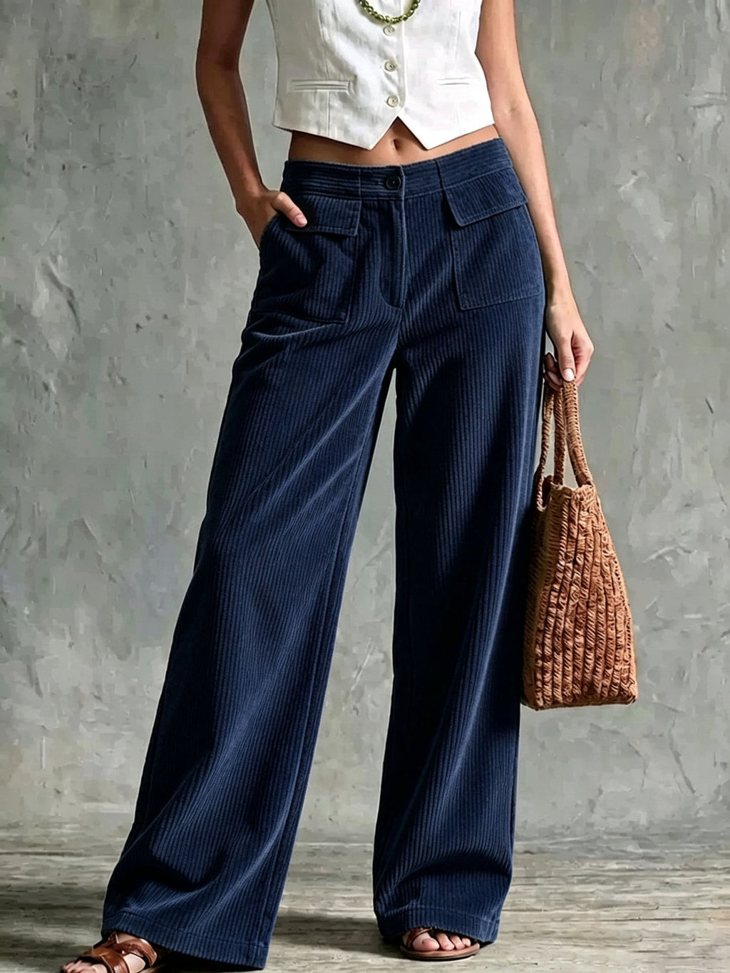 Keira – Flap-Pocket Wide-Leg Corduroy-Look Trousers for Women