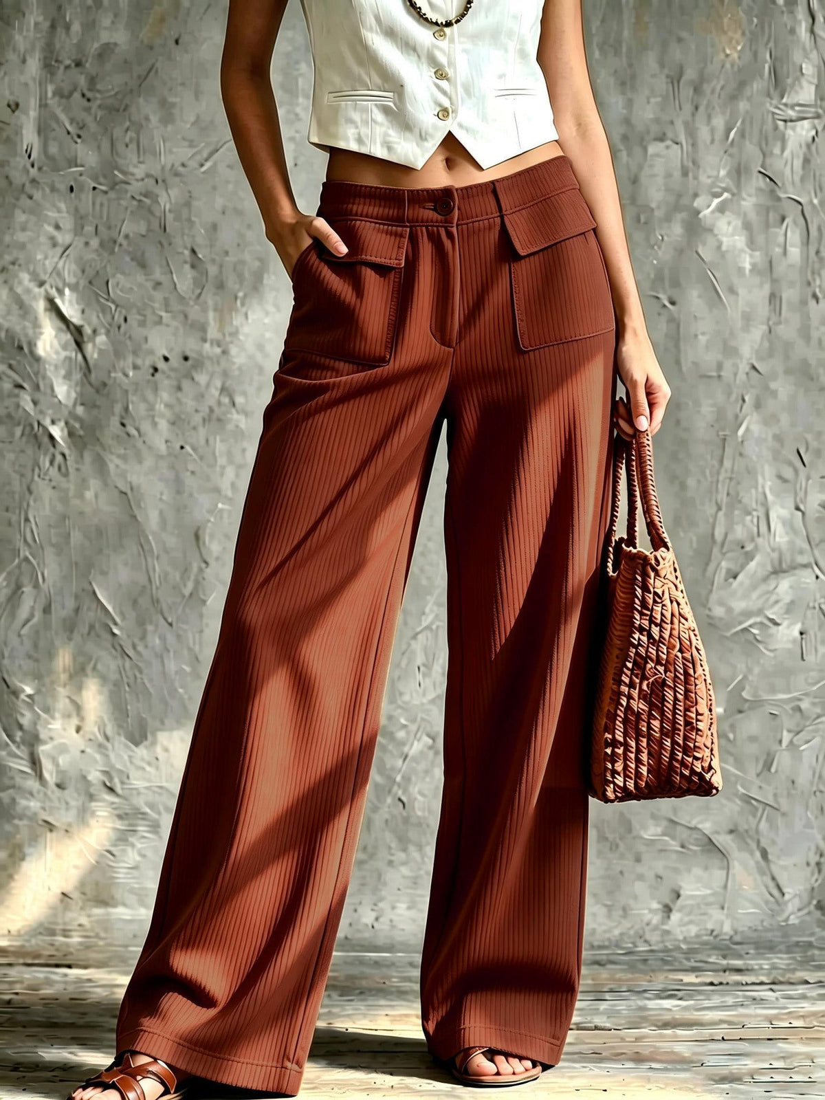 Keira – Flap-Pocket Wide-Leg Corduroy-Look Trousers for Women