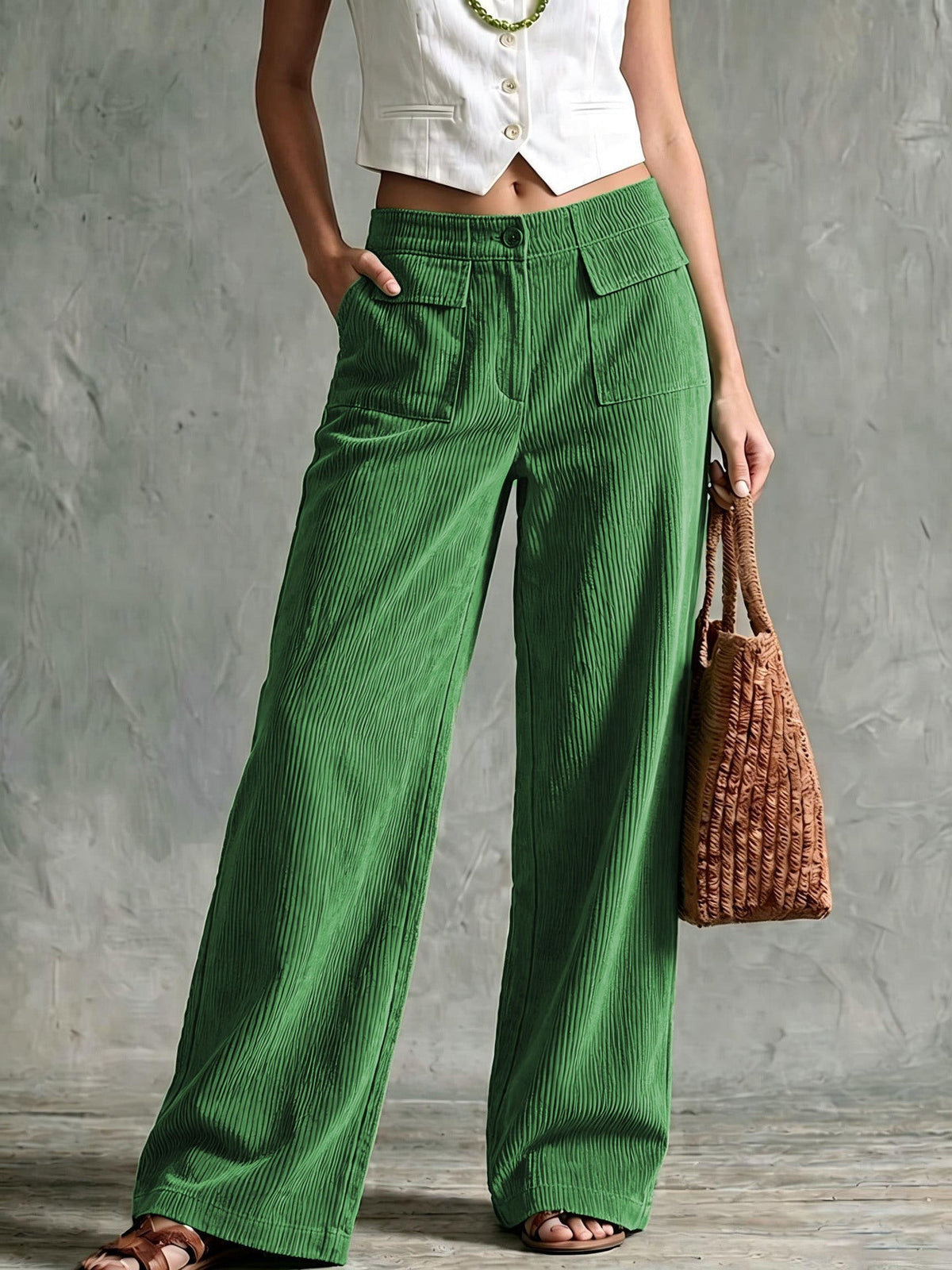Keira – Flap-Pocket Wide-Leg Corduroy-Look Trousers for Women