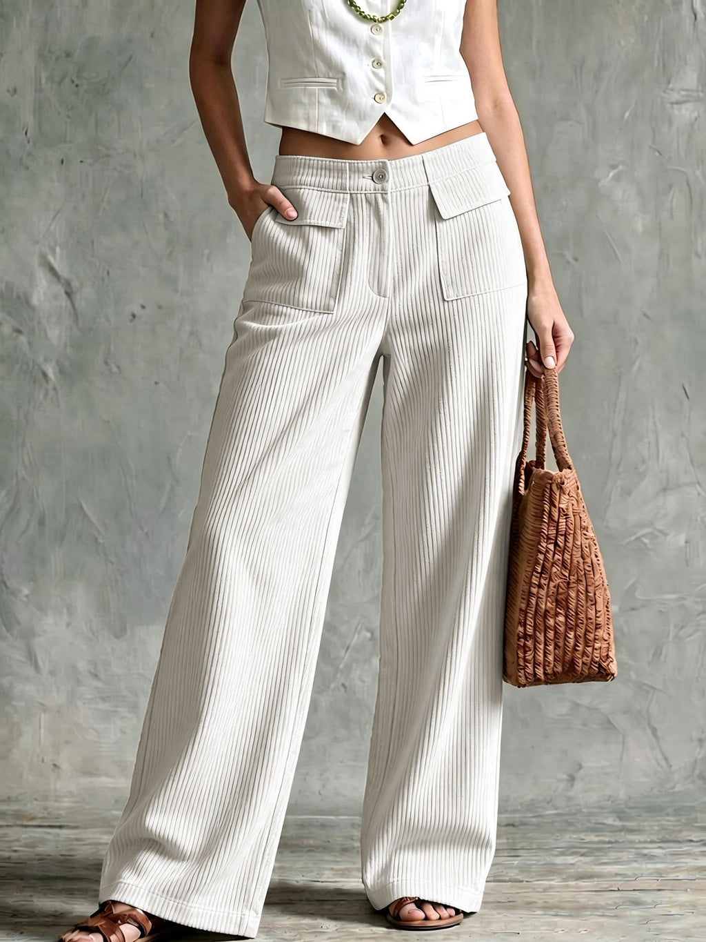 Keira – Flap-Pocket Wide-Leg Corduroy-Look Trousers for Women