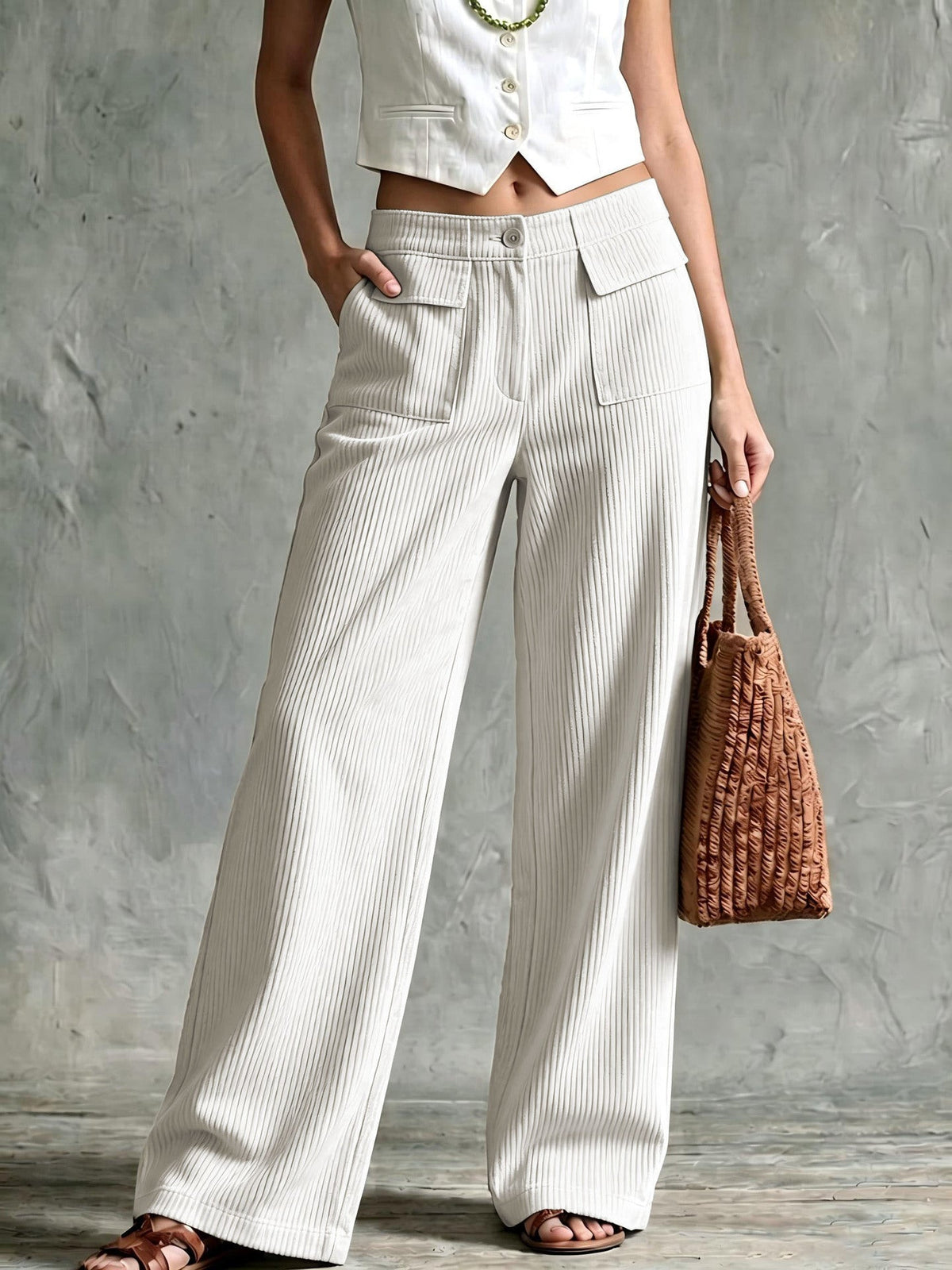 Keira – Flap-Pocket Wide-Leg Corduroy-Look Trousers for Women