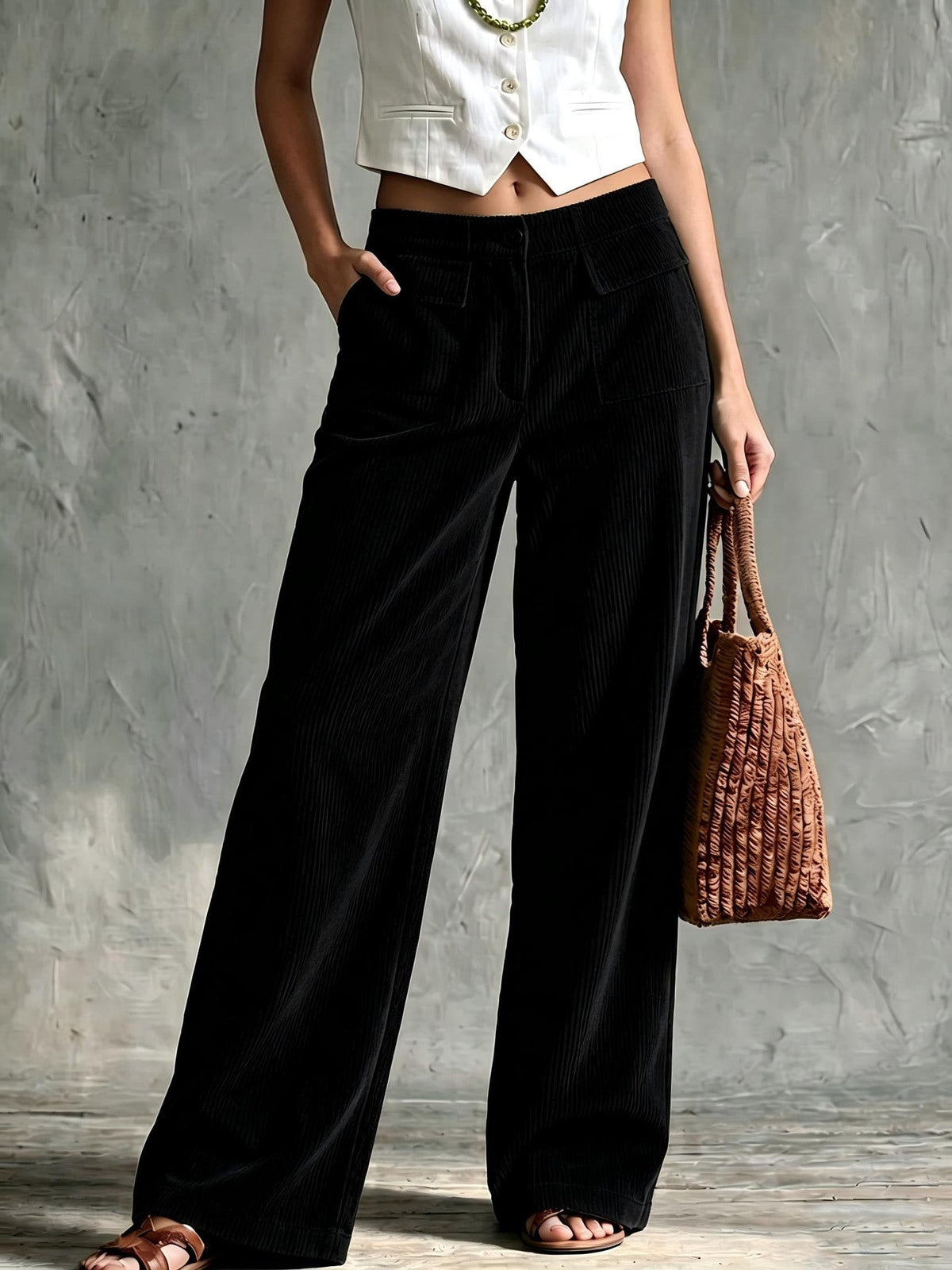 Keira – Flap-Pocket Wide-Leg Corduroy-Look Trousers for Women
