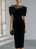 Yvette – Bodycon Velvet-Look Midi Dress with Oversized Bow for Women