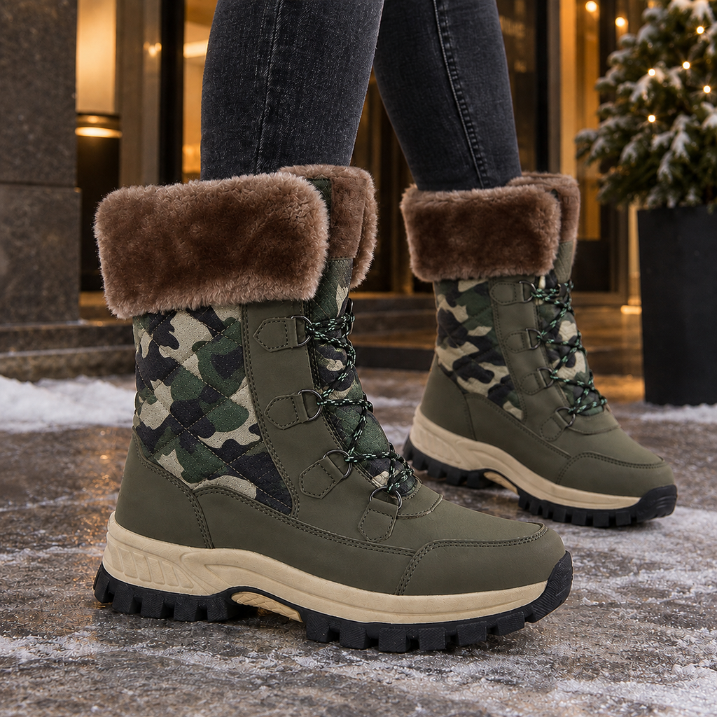 Rachael – Women's Laced Mid-Calf Winter Boots with Faux Fur-Look Cuff
