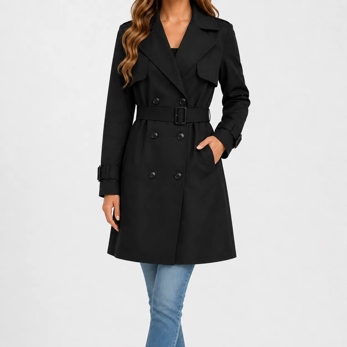 Sabrina – Women's Knee-Length Trench Coat with Belt