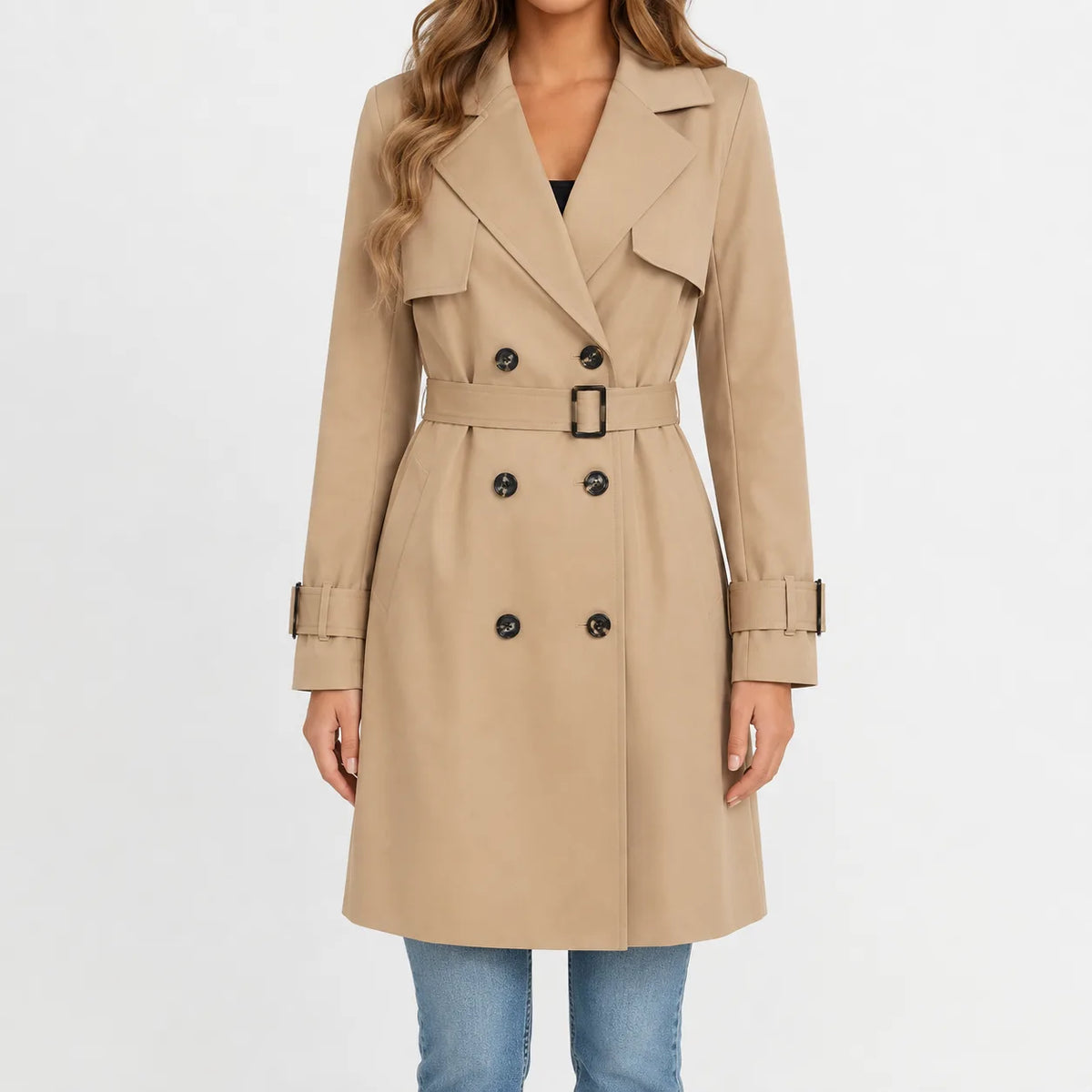 Sabrina – Women's Knee-Length Trench Coat with Belt