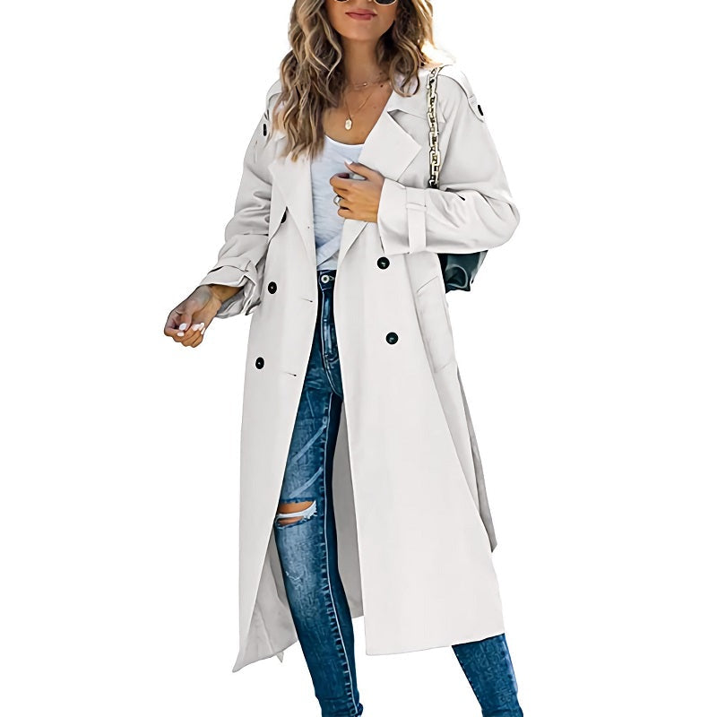 Saskia – Women's Calf-Length Double-Breasted Trench Coat