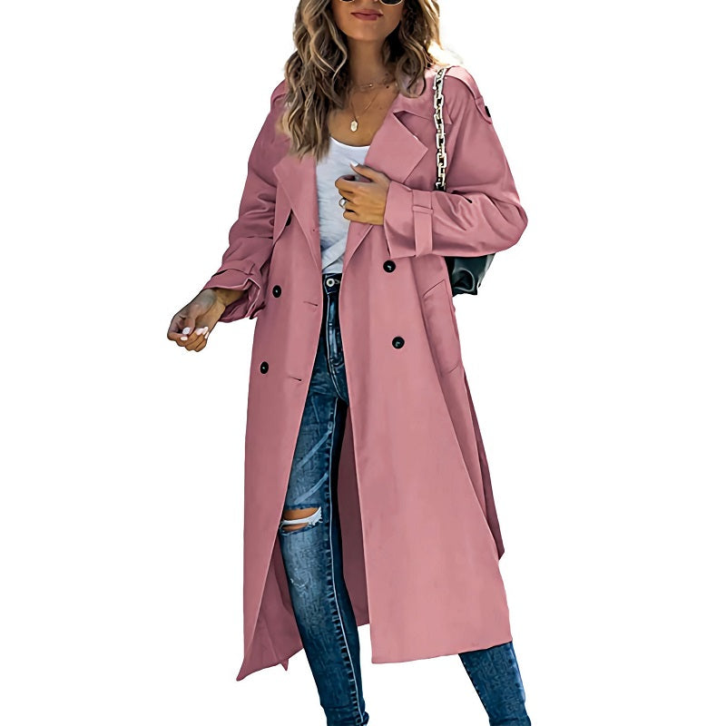 Saskia – Women's Calf-Length Double-Breasted Trench Coat