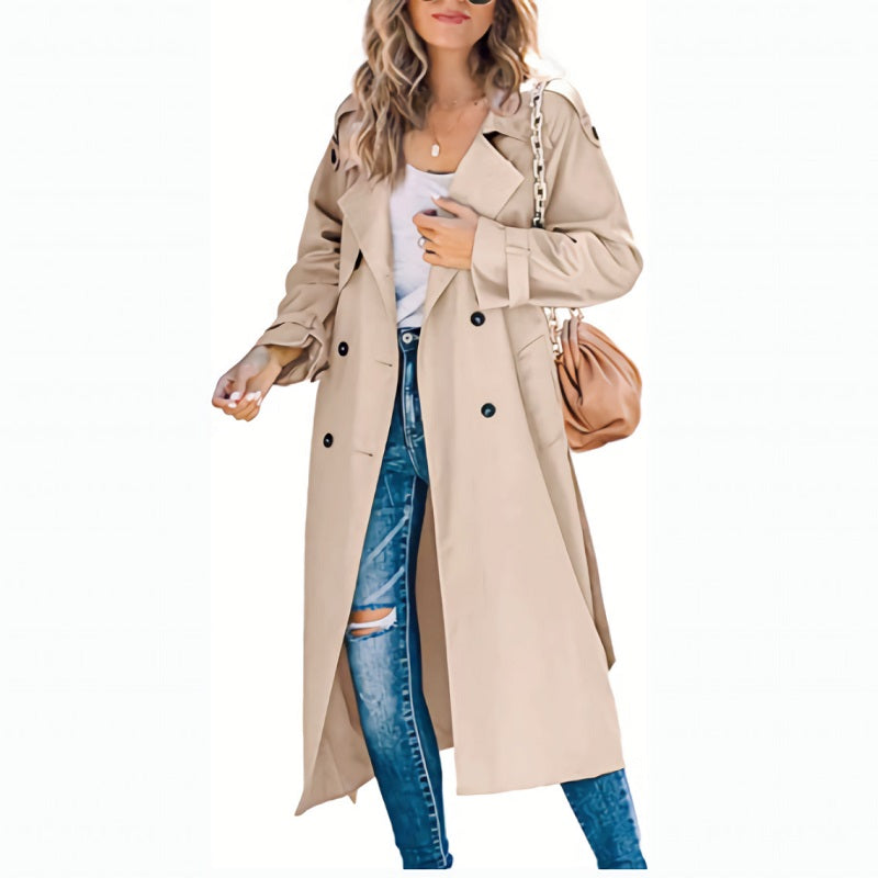 Saskia – Women's Calf-Length Double-Breasted Trench Coat