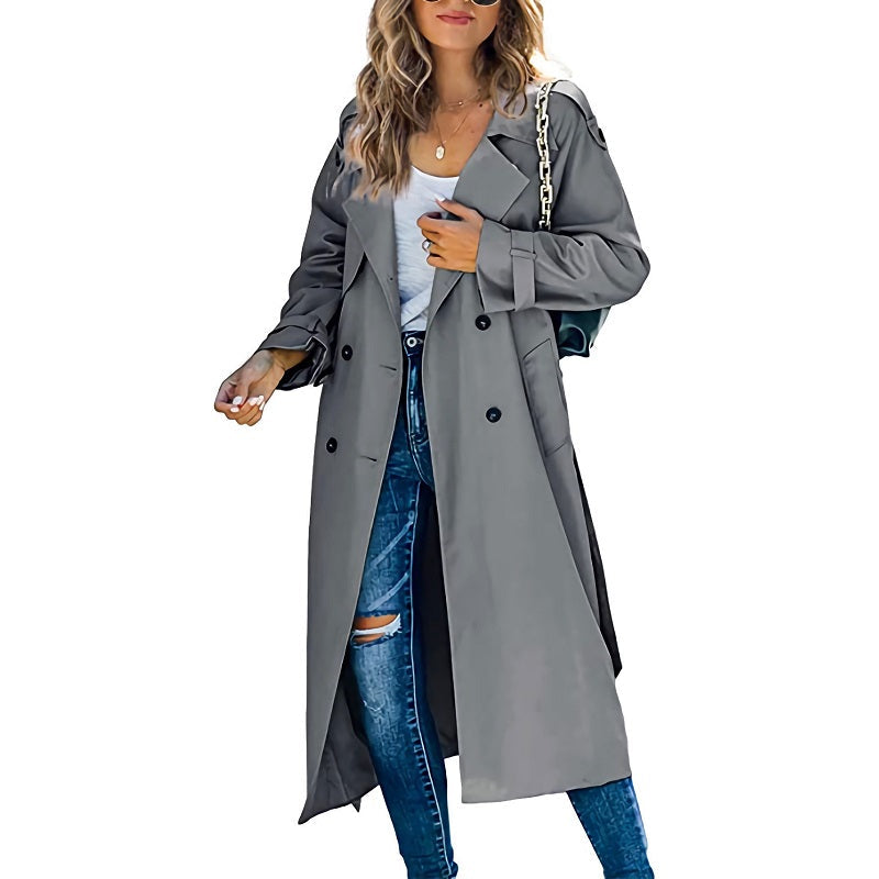 Saskia – Women's Calf-Length Double-Breasted Trench Coat