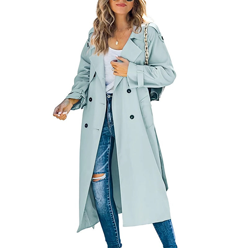 Saskia – Women's Calf-Length Double-Breasted Trench Coat