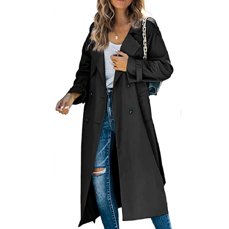 Saskia – Women's Calf-Length Double-Breasted Trench Coat