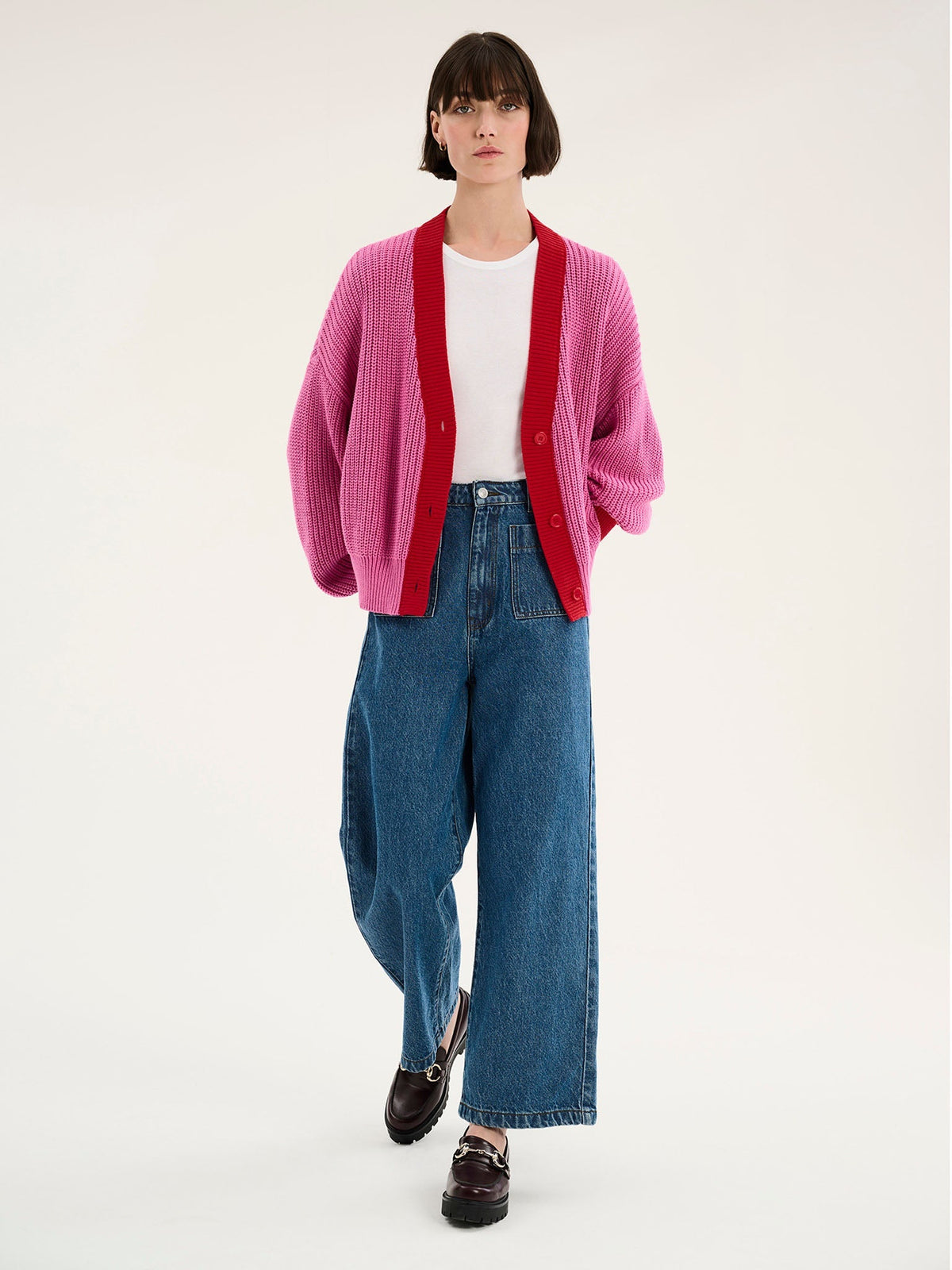 Selma – Women's V-Neck Button-Front Cardigan with Puff Sleeves
