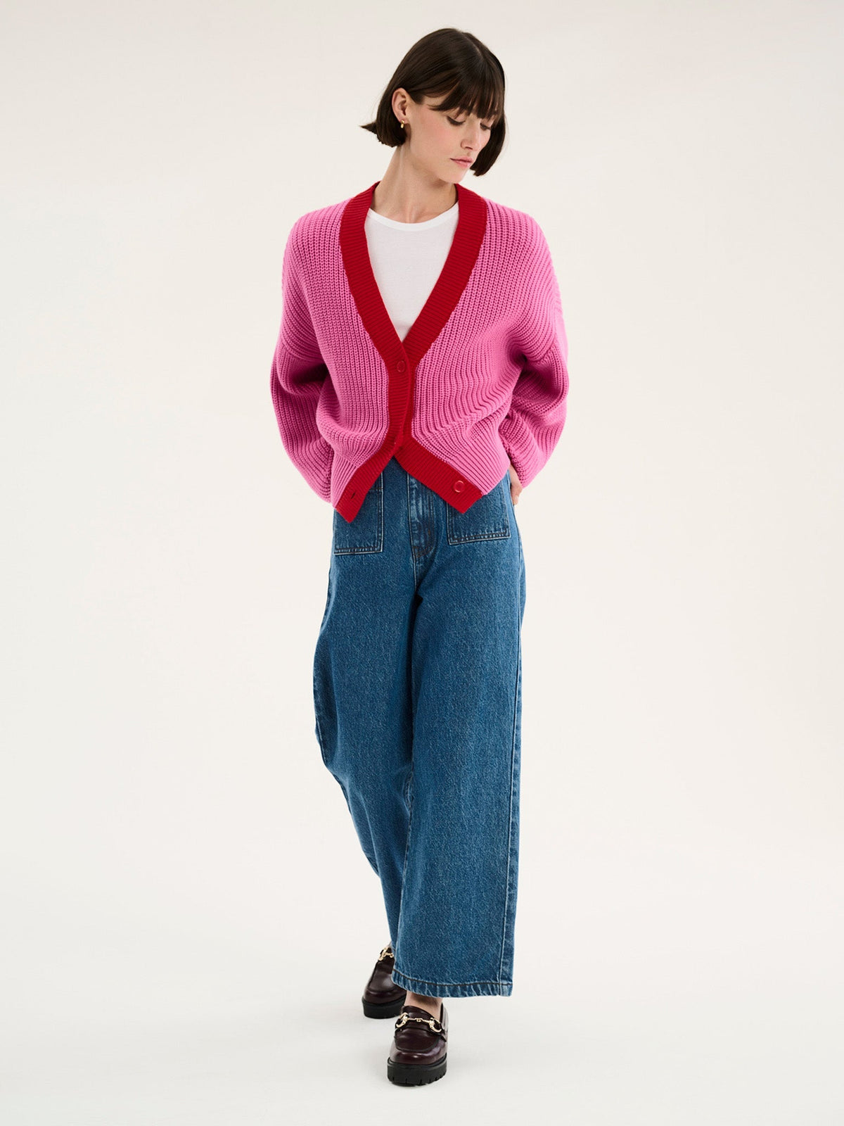 Selma – Women's V-Neck Button-Front Cardigan with Puff Sleeves