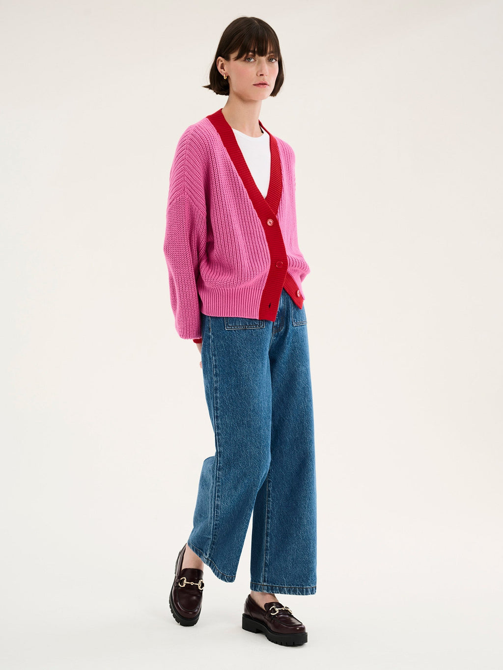 Selma – Women's V-Neck Button-Front Cardigan with Puff Sleeves