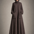 Skylar – Women's Cozy High Neck A-Line Maxi Dress with Ribbed Pockets