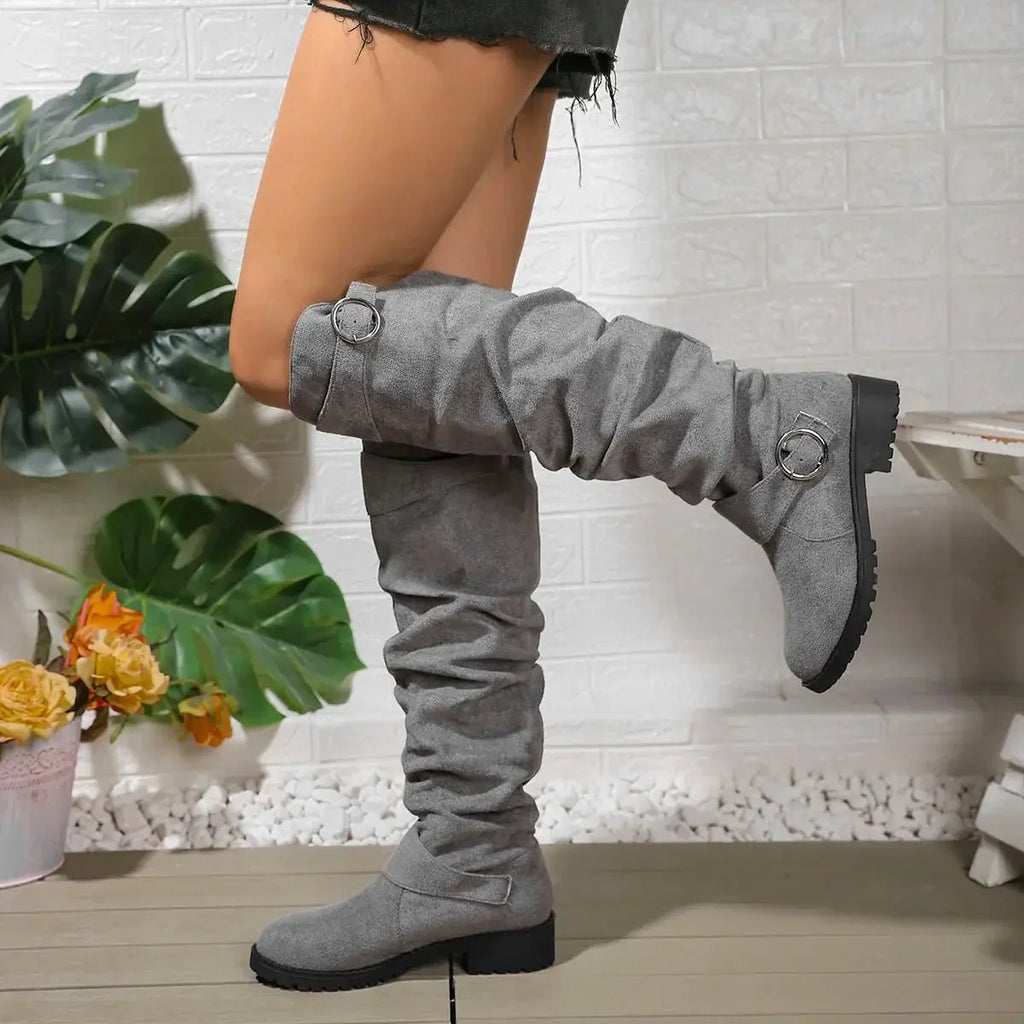 Stevie – Women's Chunky Sole Suede-Look Knee-High Boots