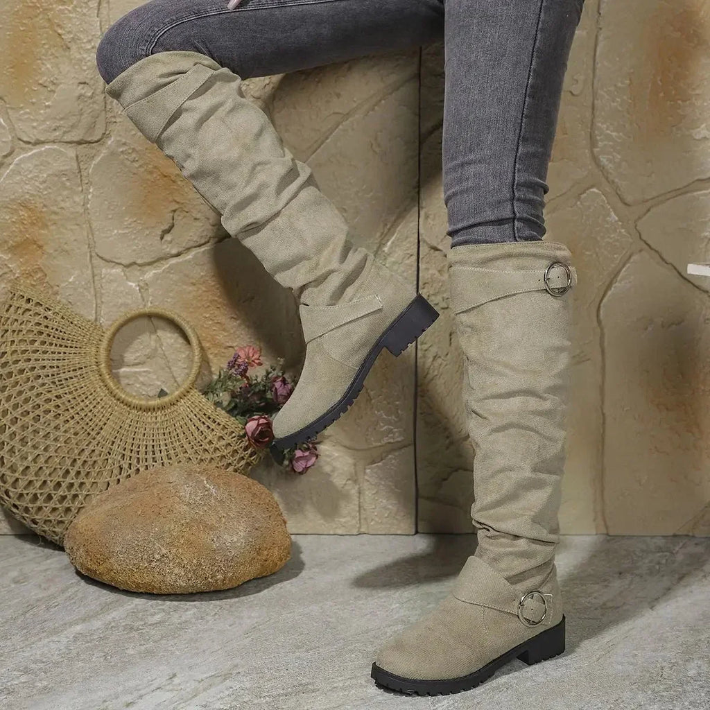 Stevie – Women's Chunky Sole Suede-Look Knee-High Boots