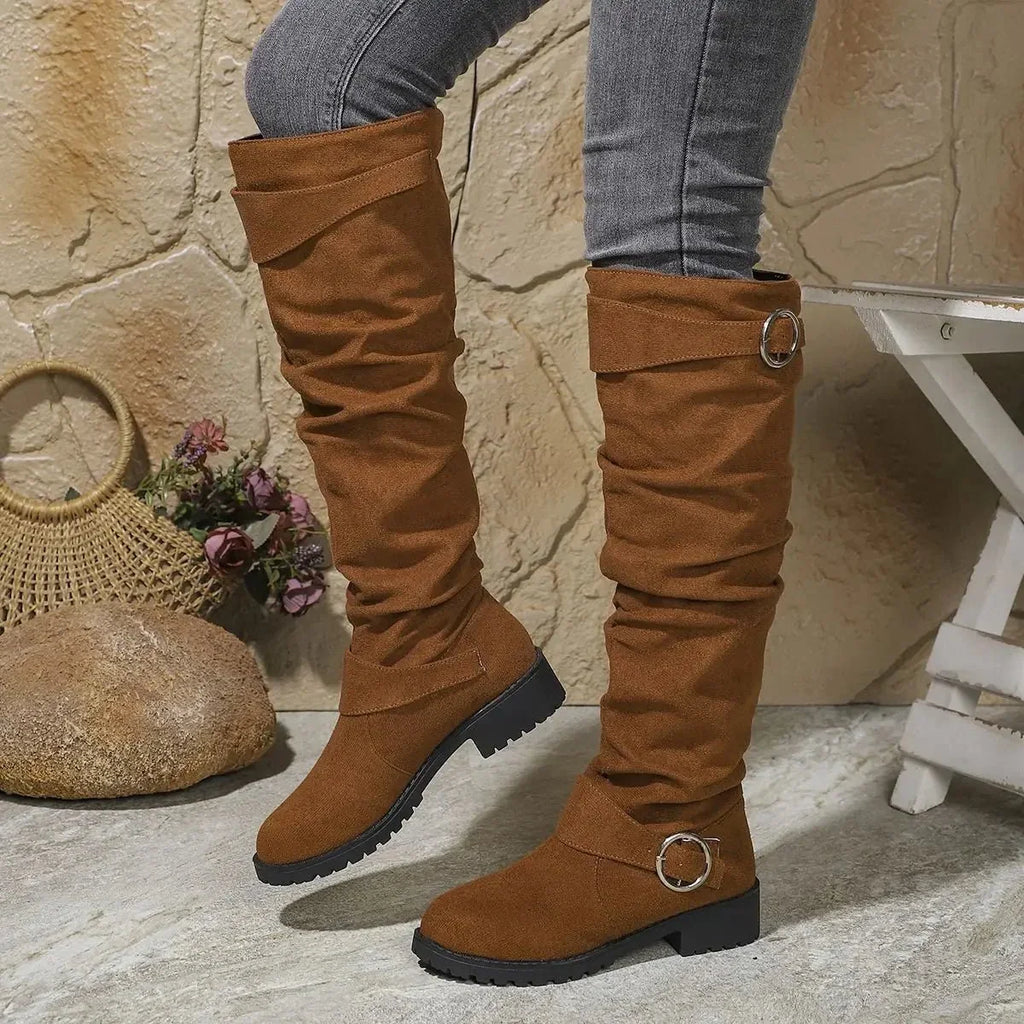 Stevie – Women's Chunky Sole Suede-Look Knee-High Boots