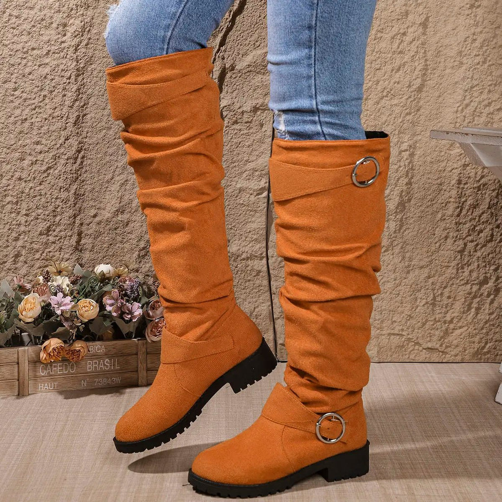 Stevie – Women's Chunky Sole Suede-Look Knee-High Boots