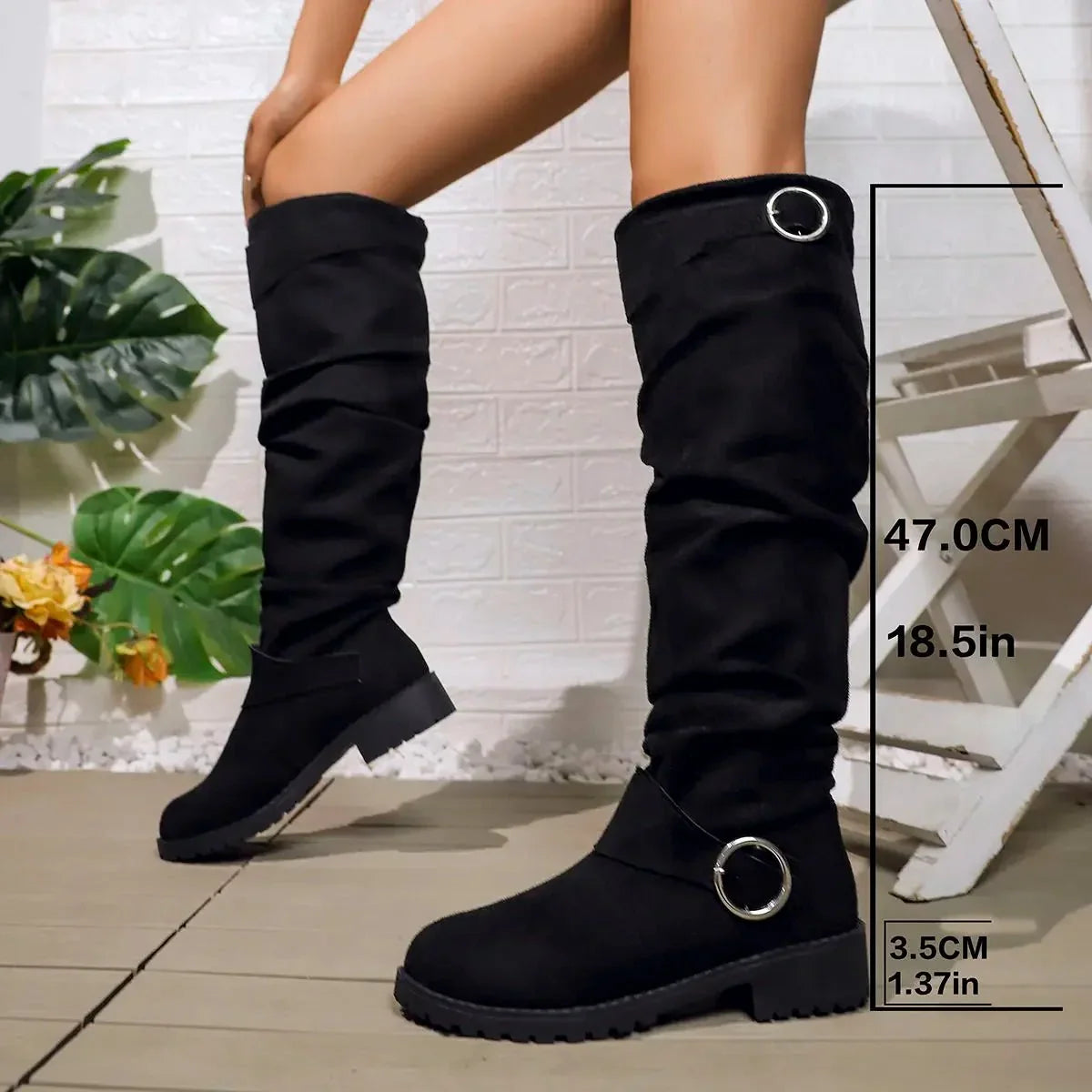 Stevie – Women's Chunky Sole Suede-Look Knee-High Boots