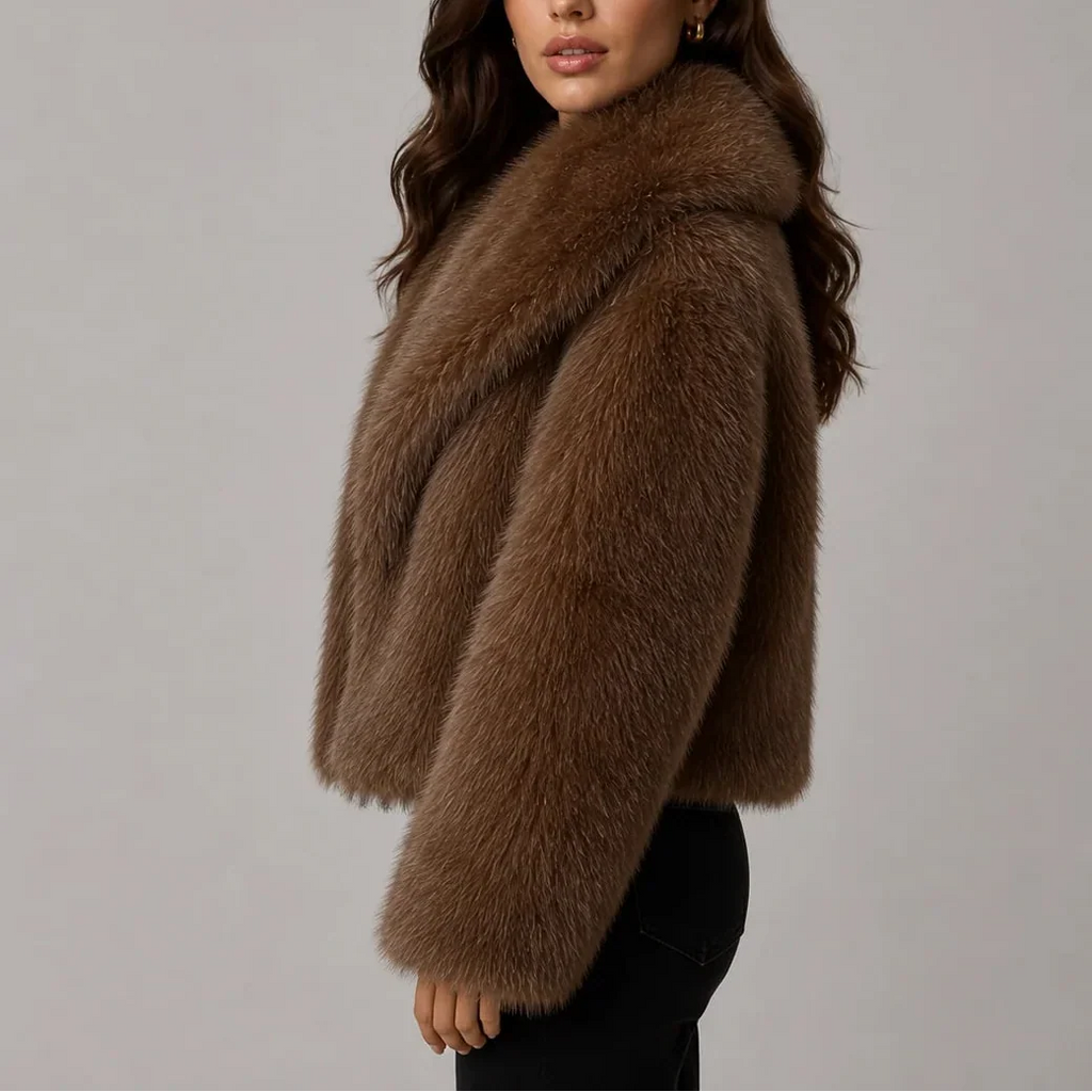 Tatum – Women's Short Shaggy Faux Fur-Look Jacket with Wide Collar