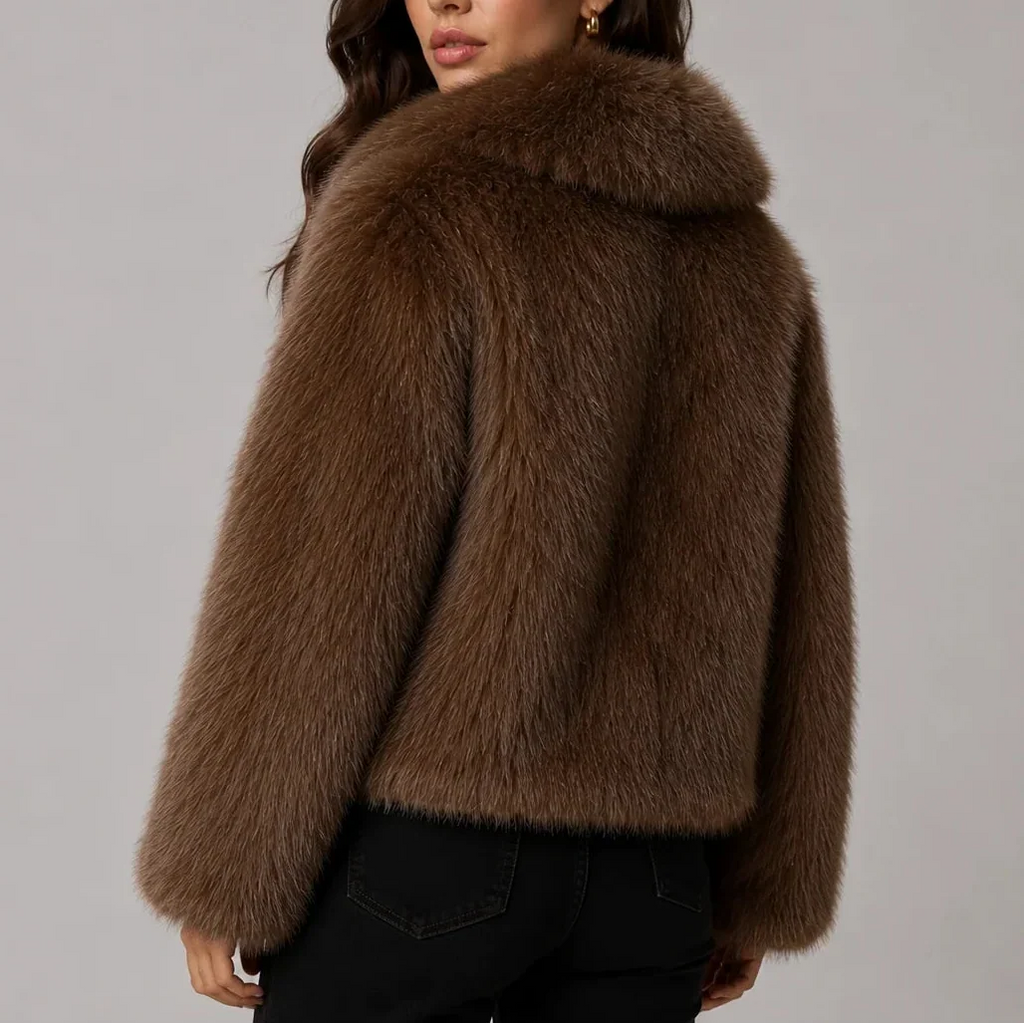 Tatum – Women's Short Shaggy Faux Fur-Look Jacket with Wide Collar