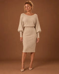 Tessa – Women's Batwing Sleeve Midi Sweater Dress with Banded Waist