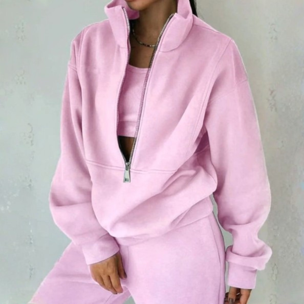 Azalea – Oversized Half-Zip Cropped Jogger Set for Women