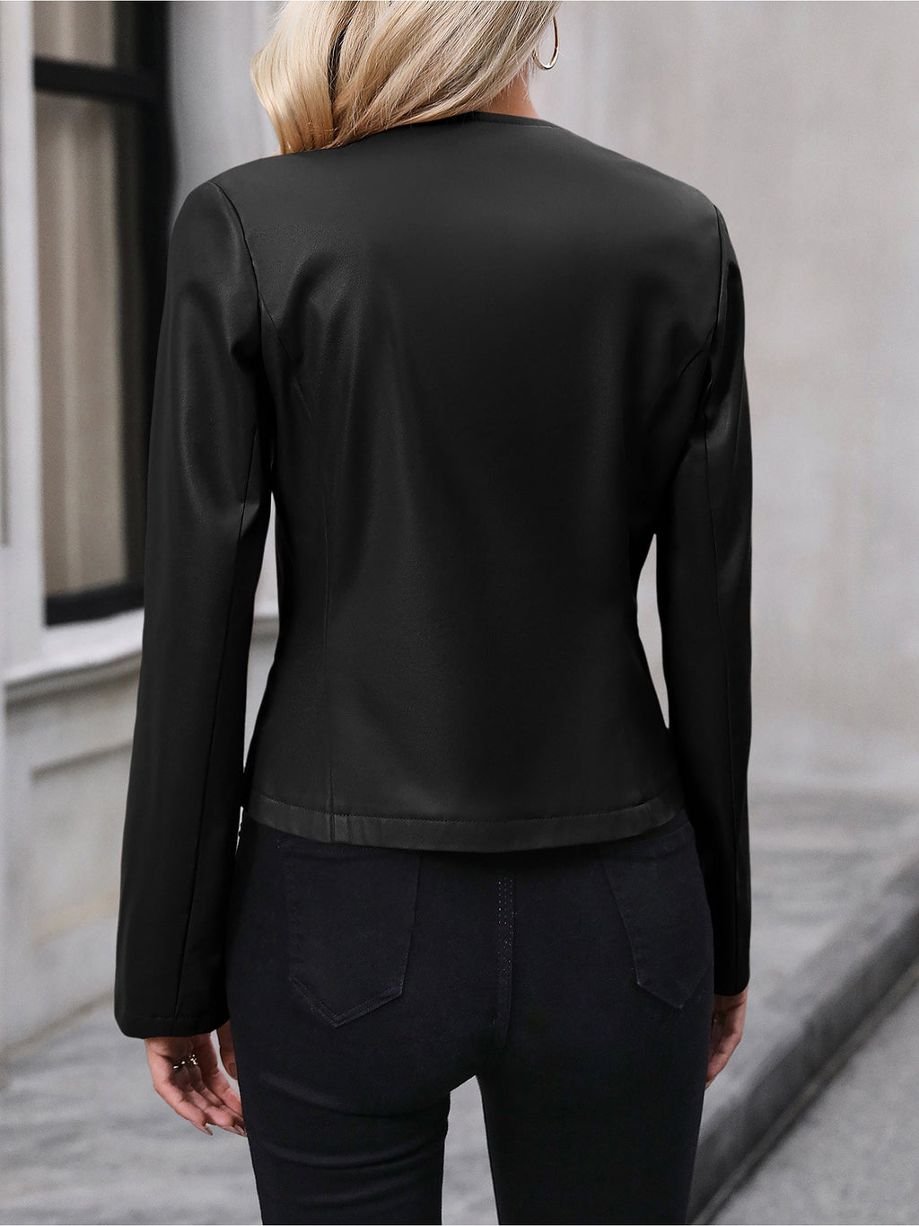Chiara – Fitted Collarless Leather-Look Jacket for Women
