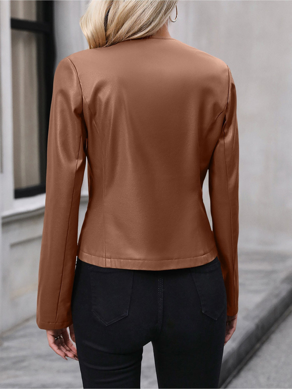Chiara – Fitted Collarless Leather-Look Jacket for Women