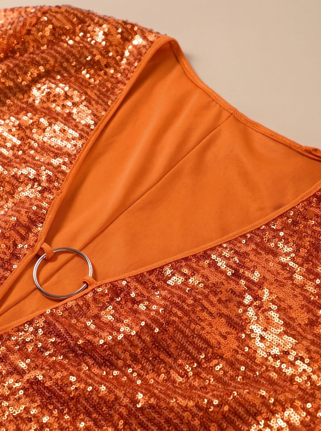 Valeska – Women's Long Sleeve Plunge Sparkly Mini Dress with Ring Detail