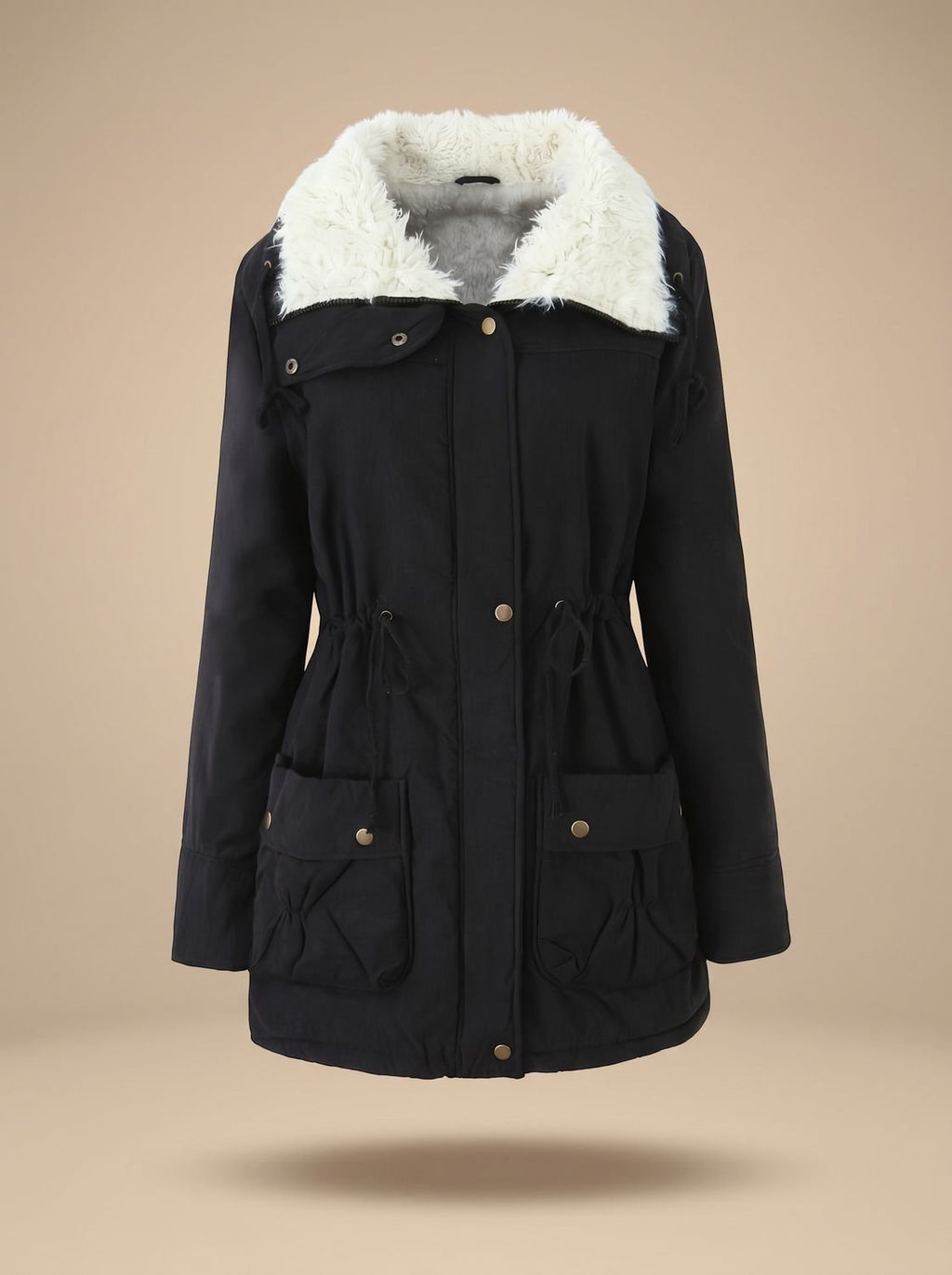 Summer – Snap-Front Hooded Parka with Fur-Look Collar for Women