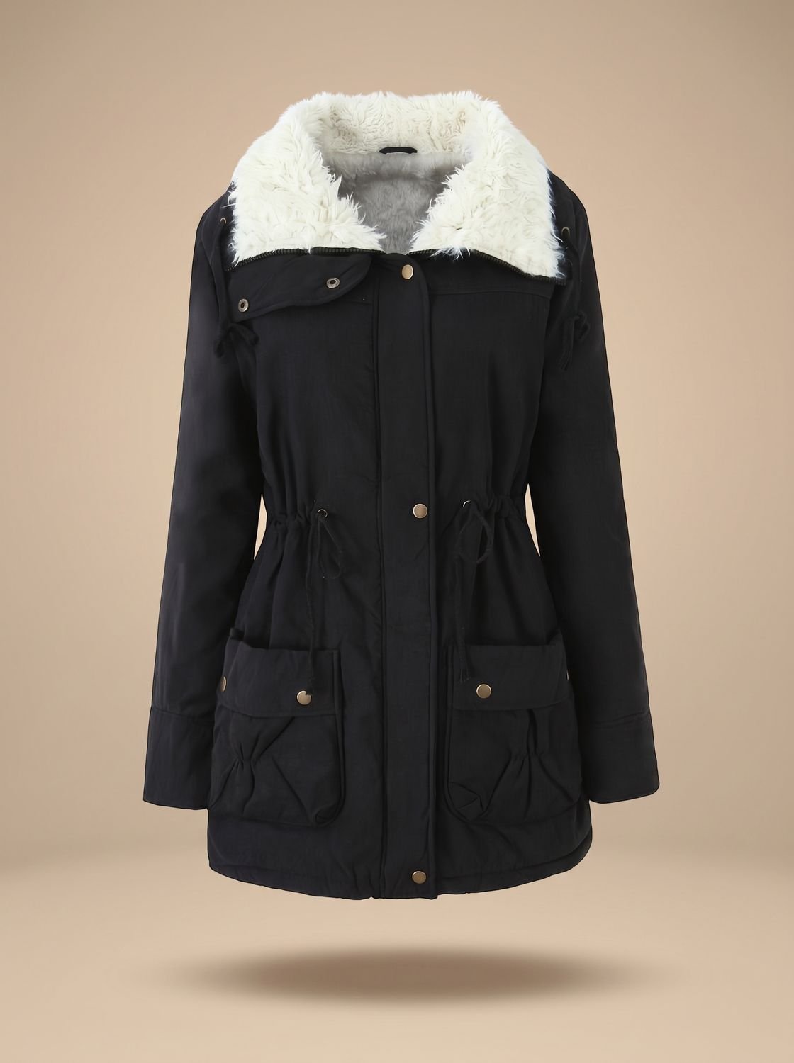 Summer – Snap-Front Hooded Parka with Fur-Look Collar for Women