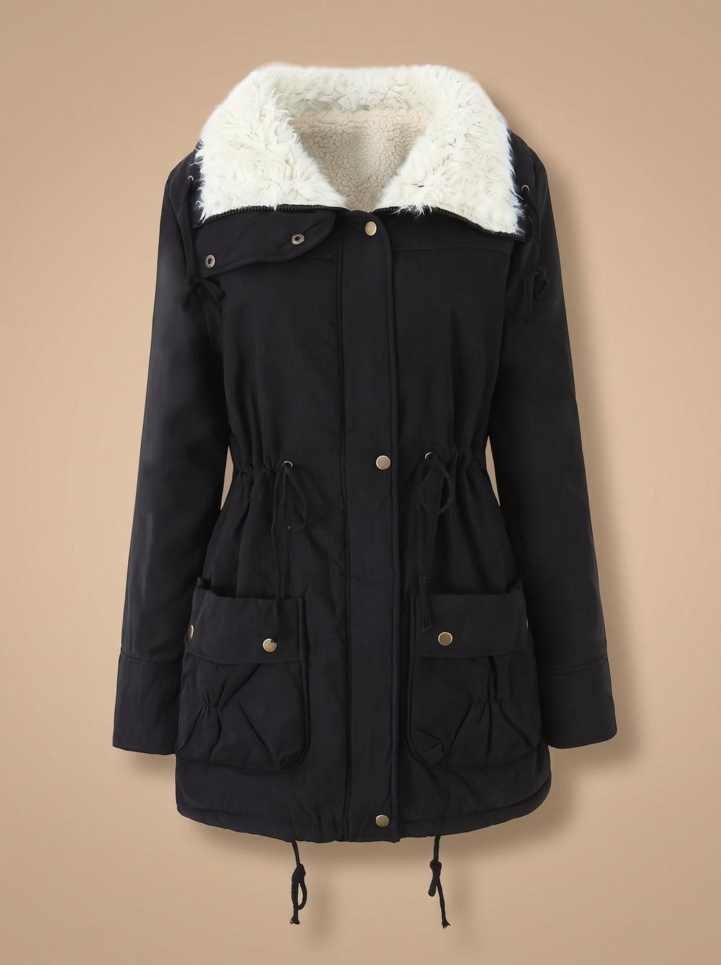 Summer – Snap-Front Hooded Parka with Fur-Look Collar for Women