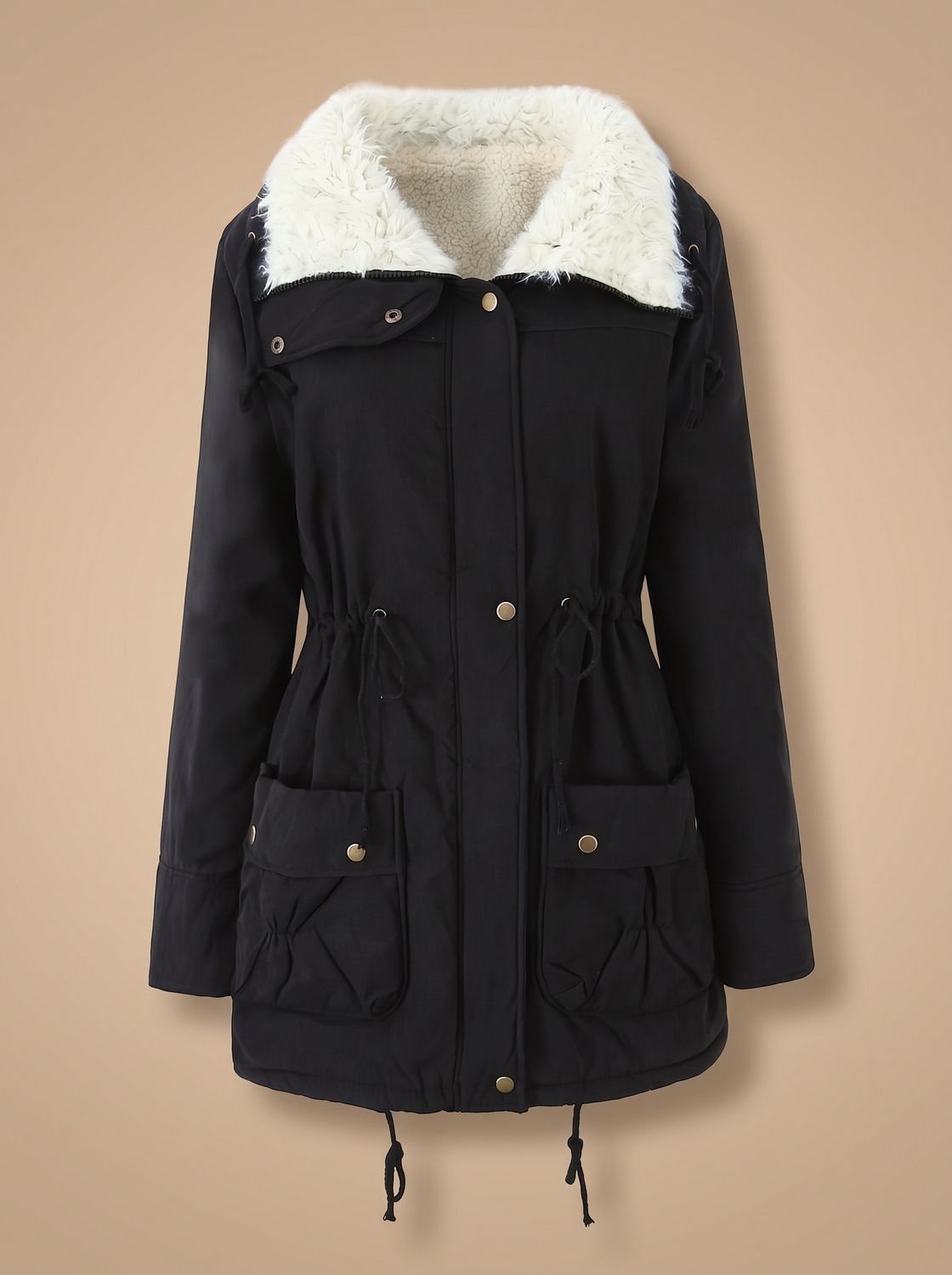 Summer – Snap-Front Hooded Parka with Fur-Look Collar for Women