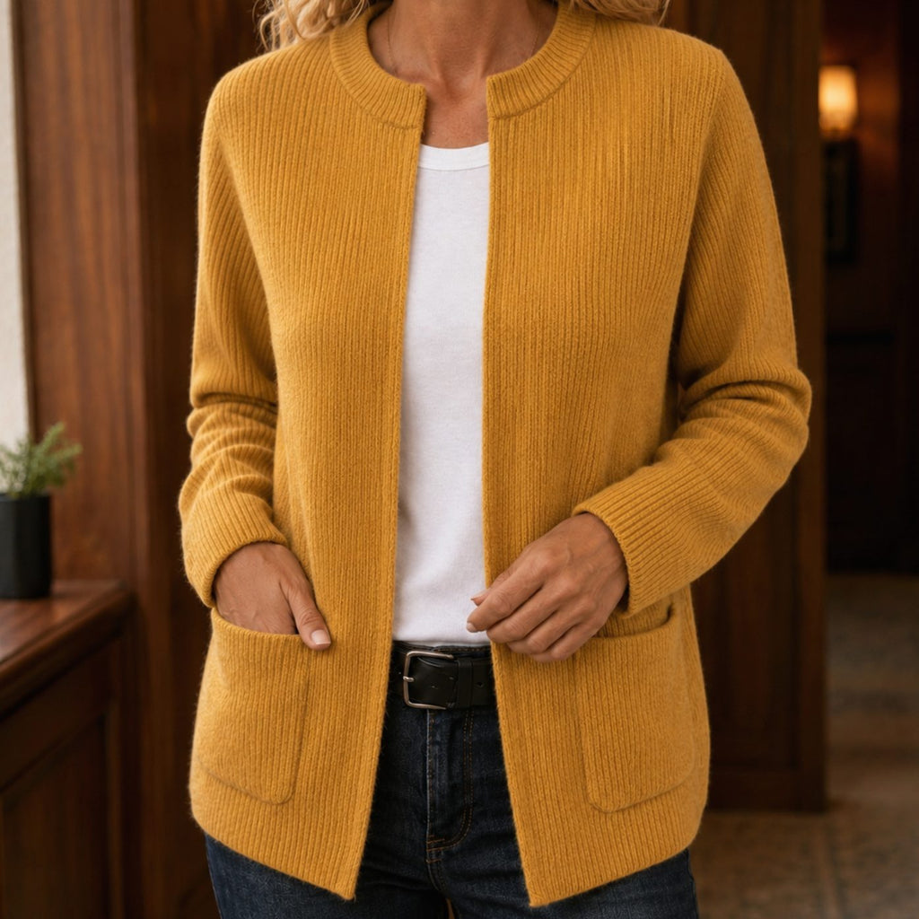Solange – Oversized Ribbed Cardigan with Patch Pockets for Women