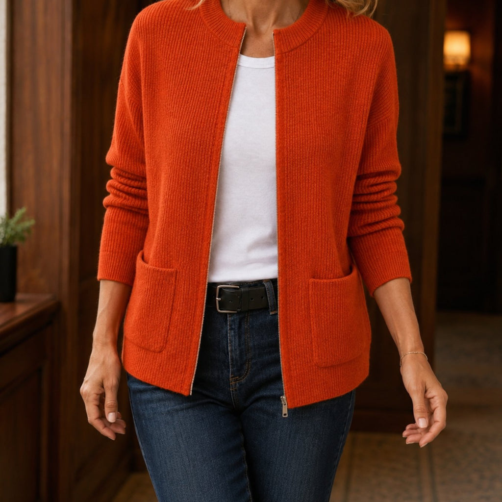 Solange – Oversized Ribbed Cardigan with Patch Pockets for Women