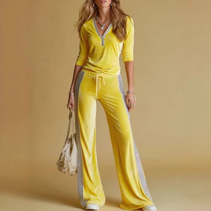 Angela – Velvet-Look Set with Sparkle Side Stripes for Women