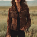Olwen – Cropped Fringe Suede-Look Jacket for Women