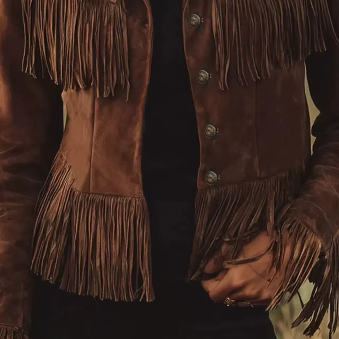 Olwen – Cropped Fringe Suede-Look Jacket for Women