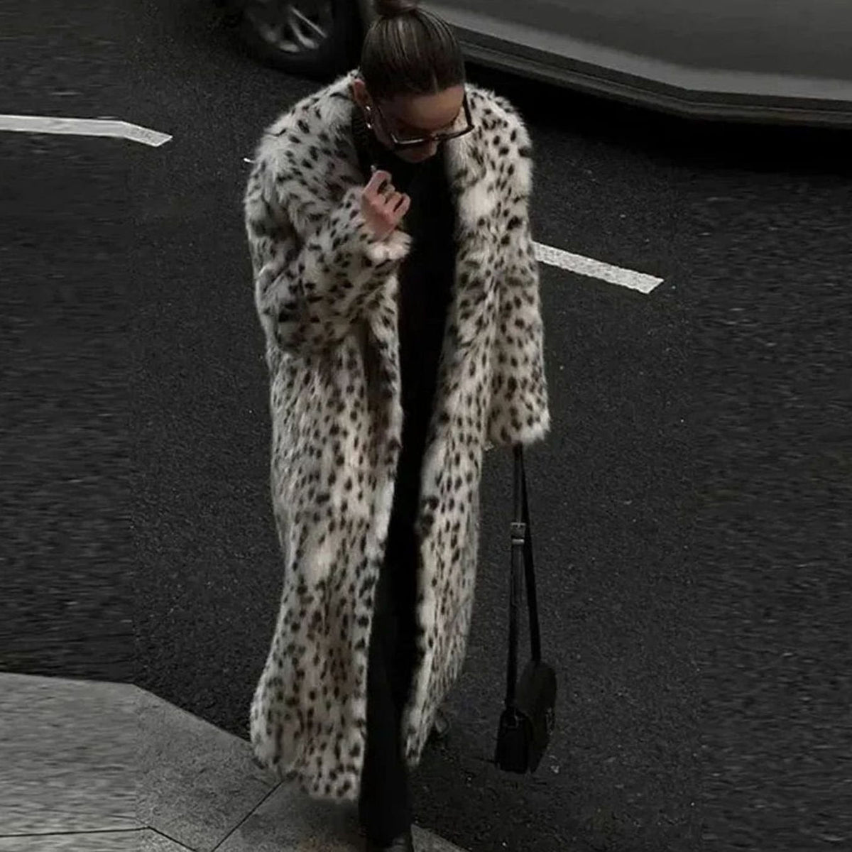 Women's Long Leopard Print Faux Fur Womens Winter Coat