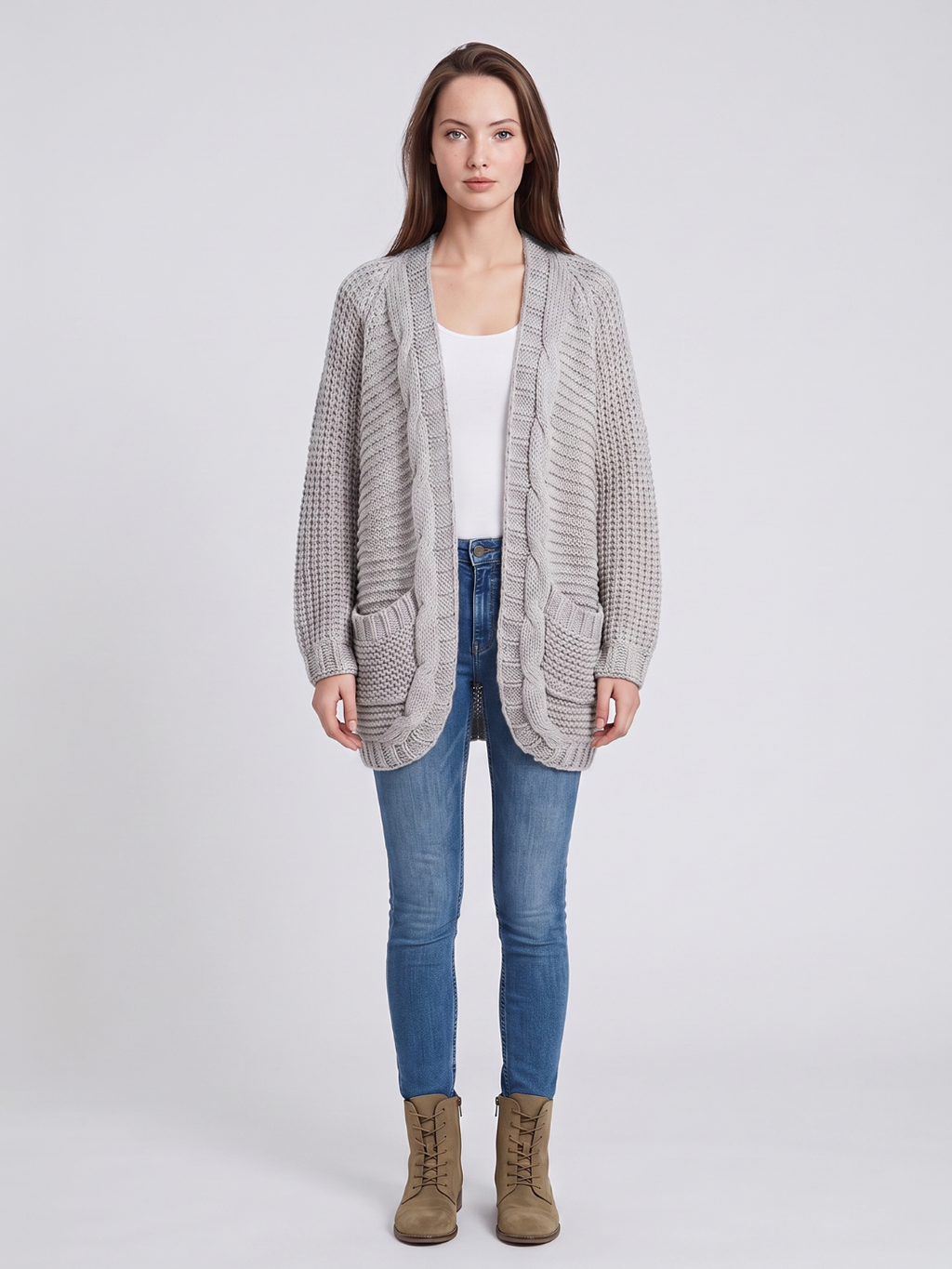 Gabriella – Cable-Stitch Cardigan with Patch Pockets for Women