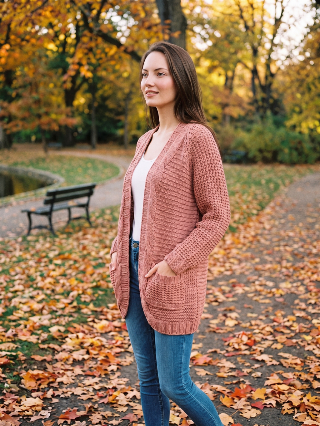 Gabriella – Cable-Stitch Cardigan with Patch Pockets for Women
